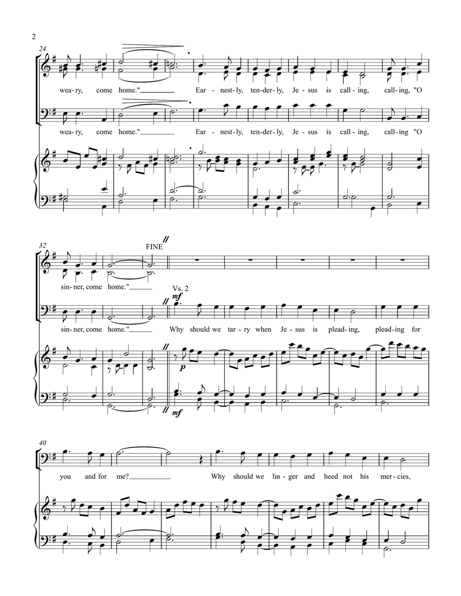 Softly and Tenderly Jesus is Calling 3-Part scores gallery preview page 2