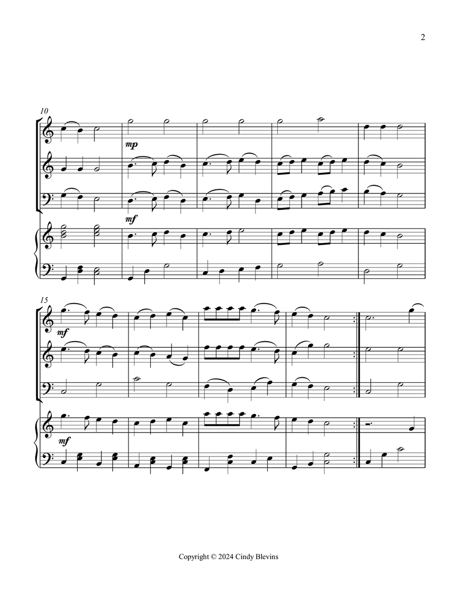 Deck the Halls, for Two Violins, Cello and Piano Piano Quartet scores gallery preview page 3