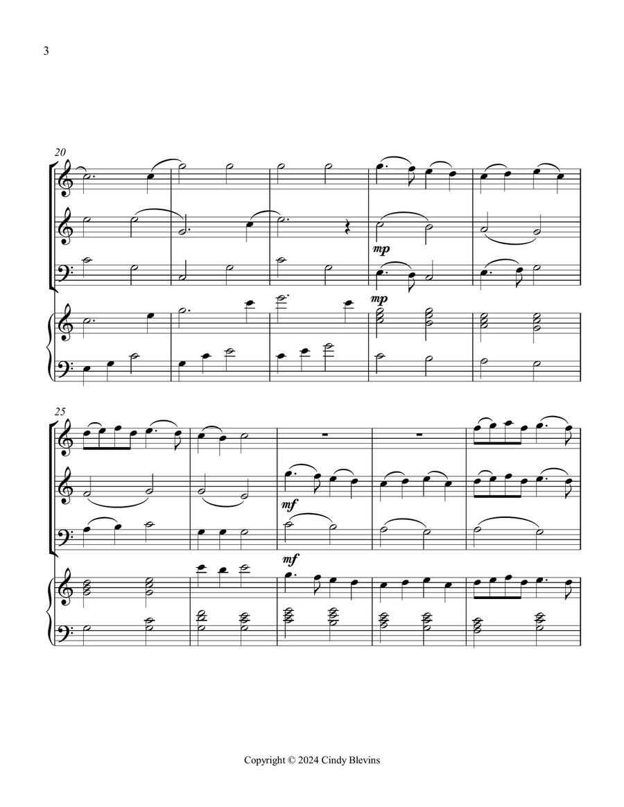 Deck the Halls, for Two Violins, Cello and Piano Piano Quartet scores gallery preview page 4