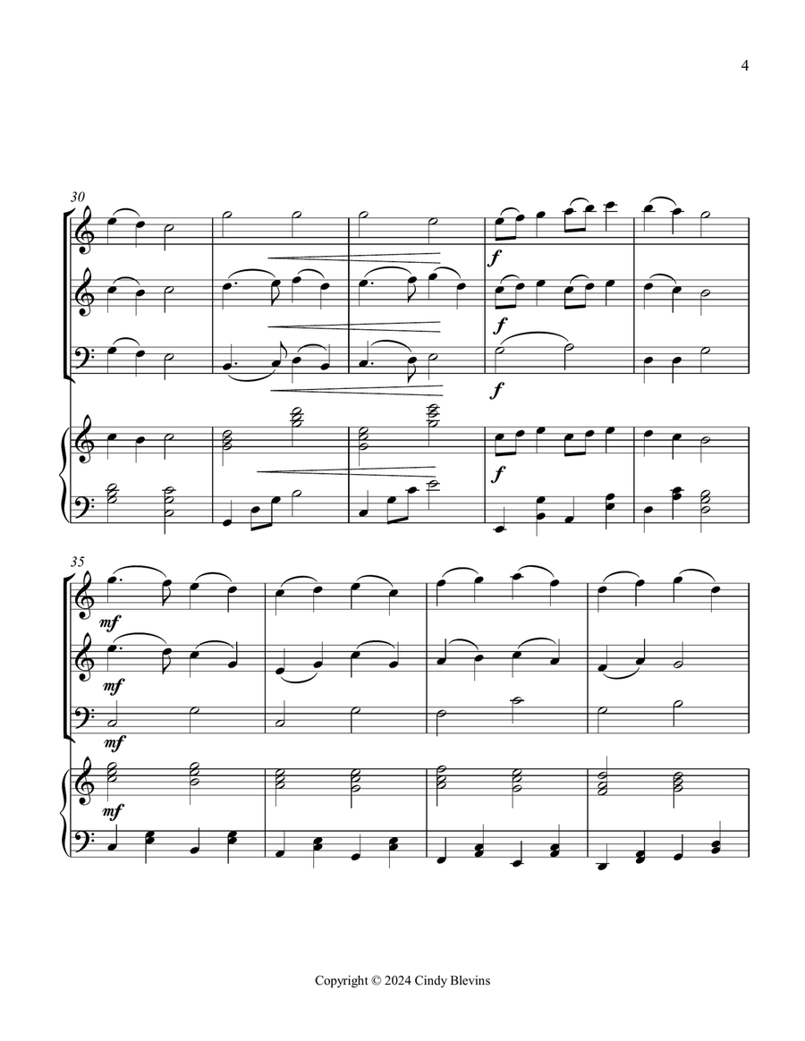 Deck the Halls, for Two Violins, Cello and Piano Piano Quartet scores gallery preview page 5