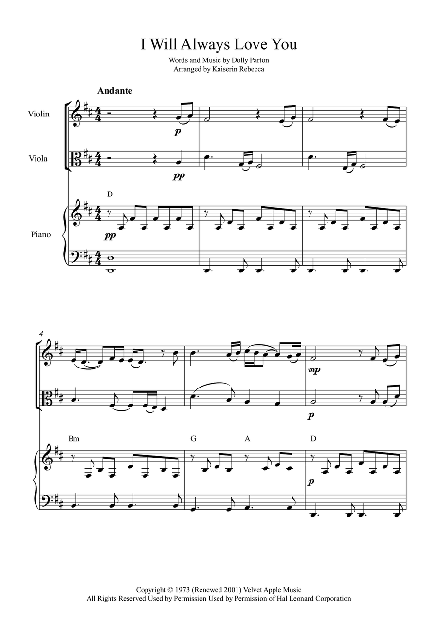 I Will Always Love You I Will Always Love You String Duet scores gallery preview page 1