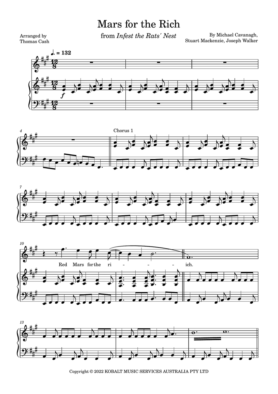 Mars For The Rich Piano, Vocal scores gallery preview page 1