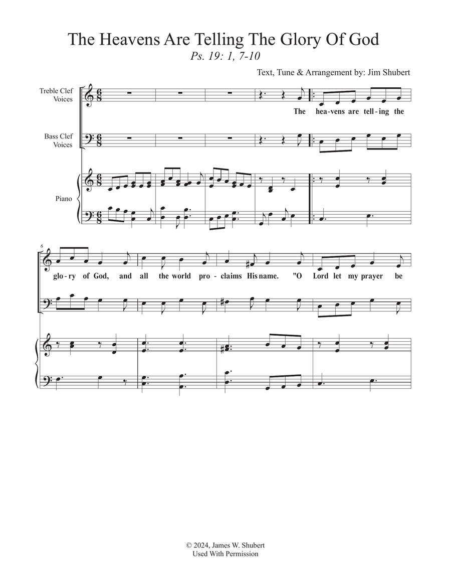 The Heavens Are Telling The Glory of God Ps. 19:1, 7-10 2-Part scores gallery preview page 1