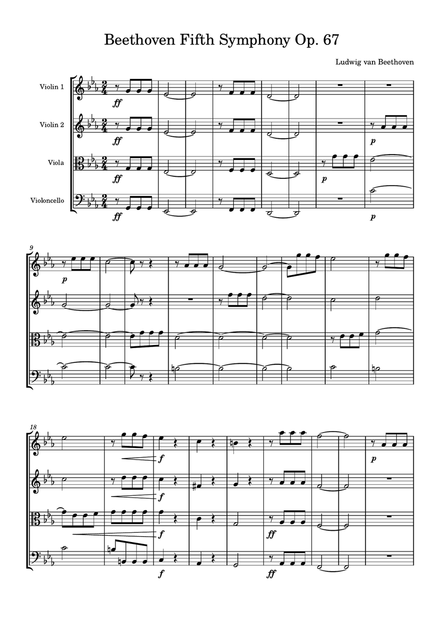Symphony No. 5 (First movement) String Quartet scores gallery preview page 1