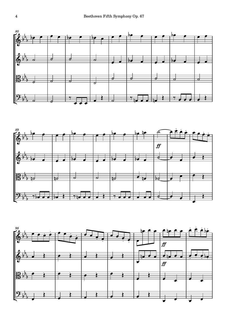 Symphony No. 5 (First movement) String Quartet scores gallery preview page 4