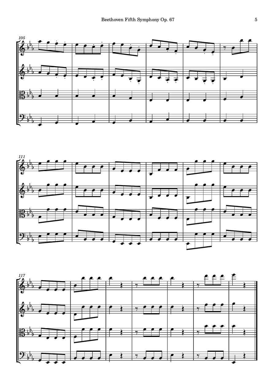 Symphony No. 5 (First movement) String Quartet scores gallery preview page 5