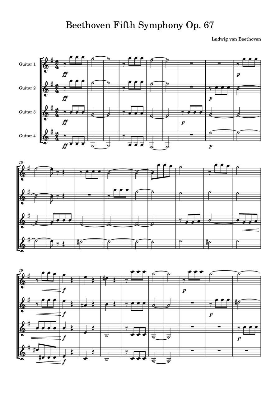 Symphony No. 5 (First movement) Guitar Ensemble scores gallery preview page 1
