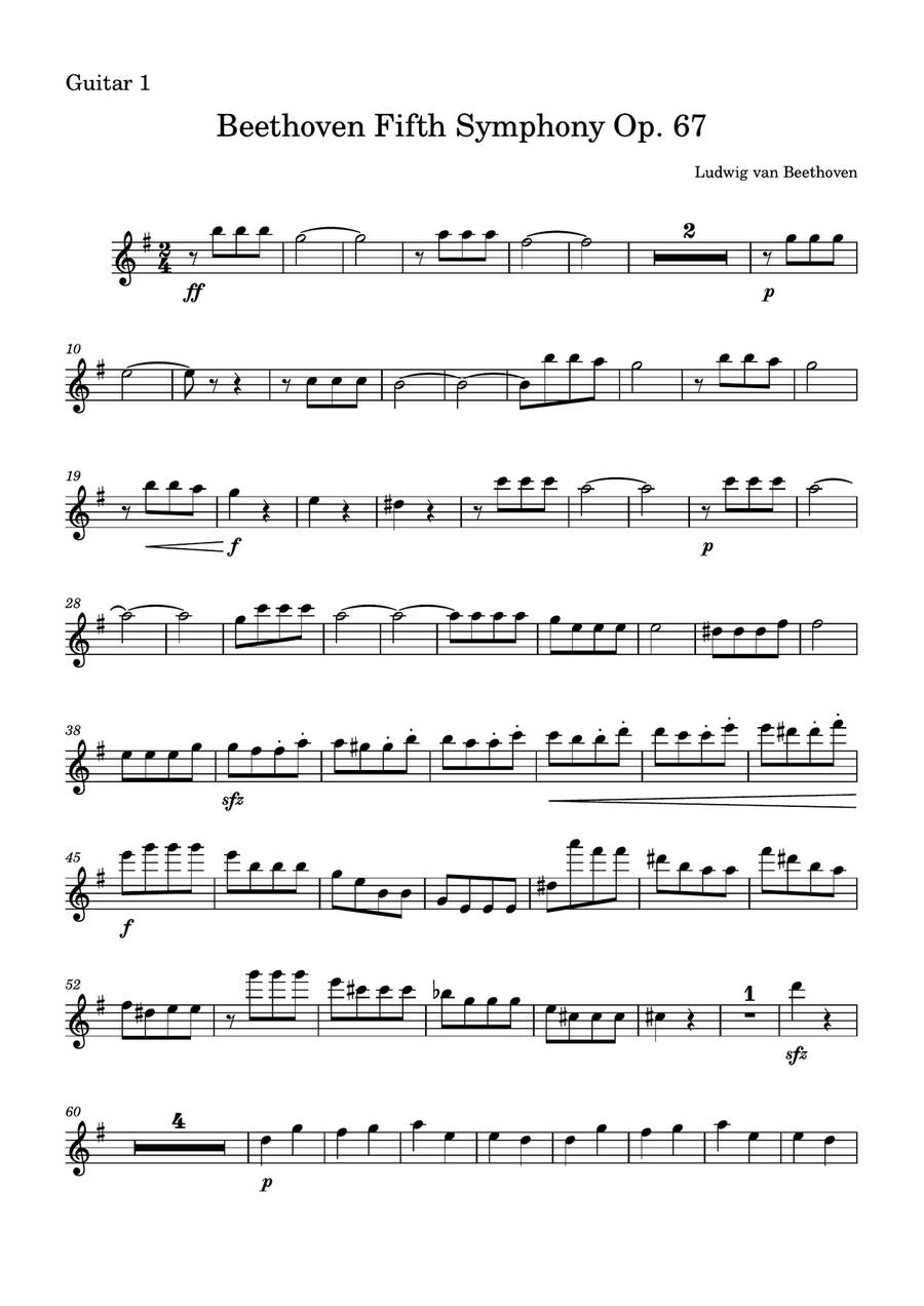 Symphony No. 5 (First movement) Guitar Ensemble scores gallery preview page 6