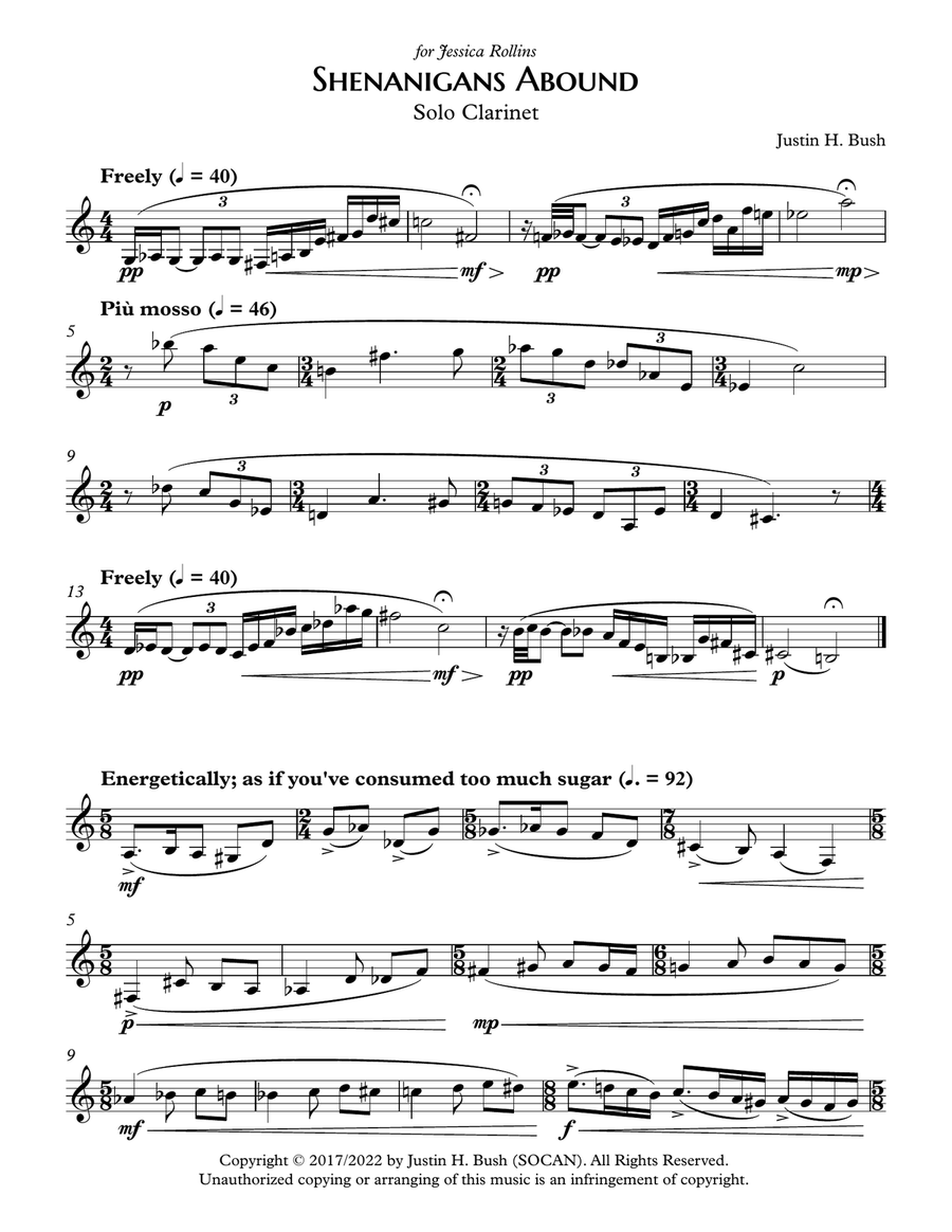 Shenanigans Abound for Solo Clarinet B-Flat Clarinet scores gallery preview page 4