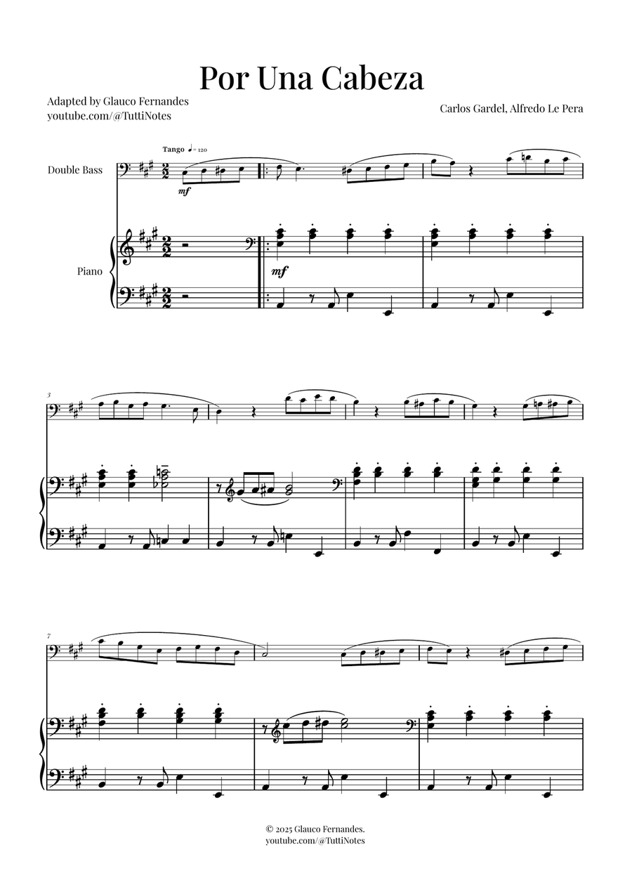 Por Una Cabeza | Timeless Tango Masterpiece Double Bass scores gallery preview page 1