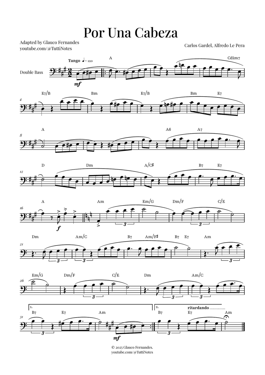 Por Una Cabeza | Timeless Tango Masterpiece Double Bass scores gallery preview page 1