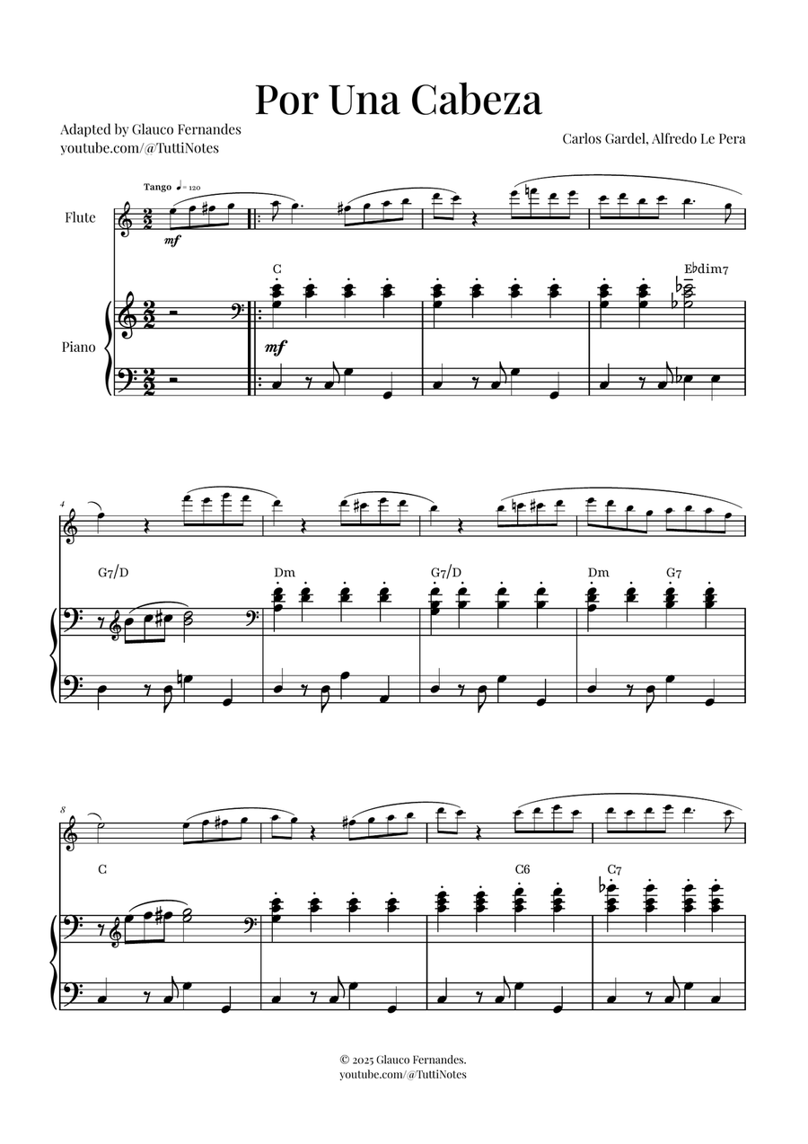 Por Una Cabeza | Timeless Tango Masterpiece Flute Solo scores gallery preview page 1