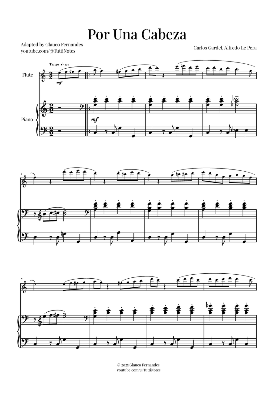 Por Una Cabeza | Timeless Tango Masterpiece Flute Solo scores gallery preview page 1