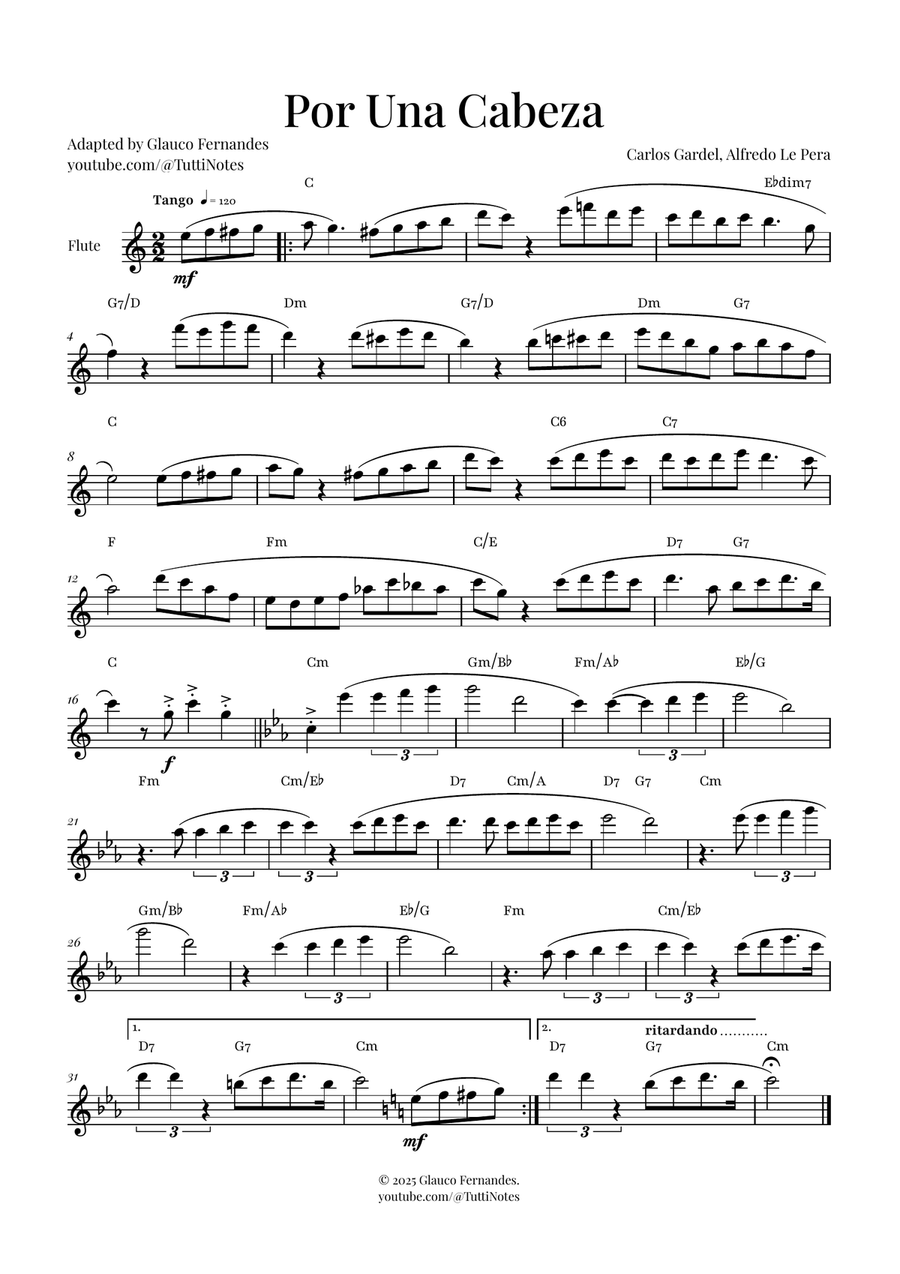 Por Una Cabeza | Timeless Tango Masterpiece Flute Solo scores gallery preview page 1