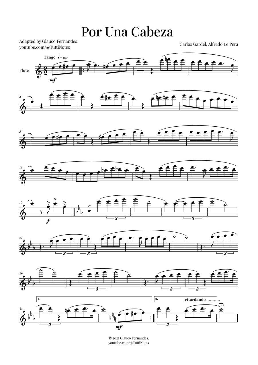 Por Una Cabeza | Timeless Tango Masterpiece Flute Solo scores gallery preview page 1