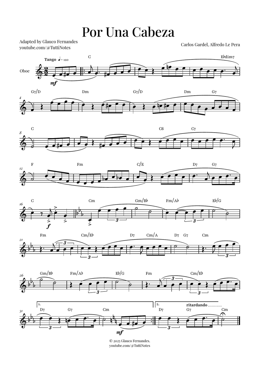 Por Una Cabeza | Timeless Tango Masterpiece Oboe Solo scores gallery preview page 1