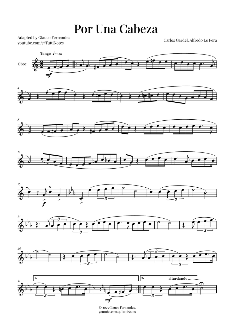 Por Una Cabeza | Timeless Tango Masterpiece Oboe Solo scores gallery preview page 1