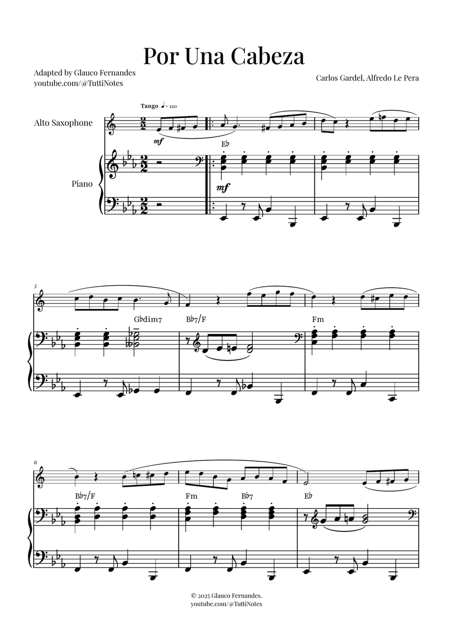 Por Una Cabeza | Timeless Tango Masterpiece Alto Saxophone scores gallery preview page 1