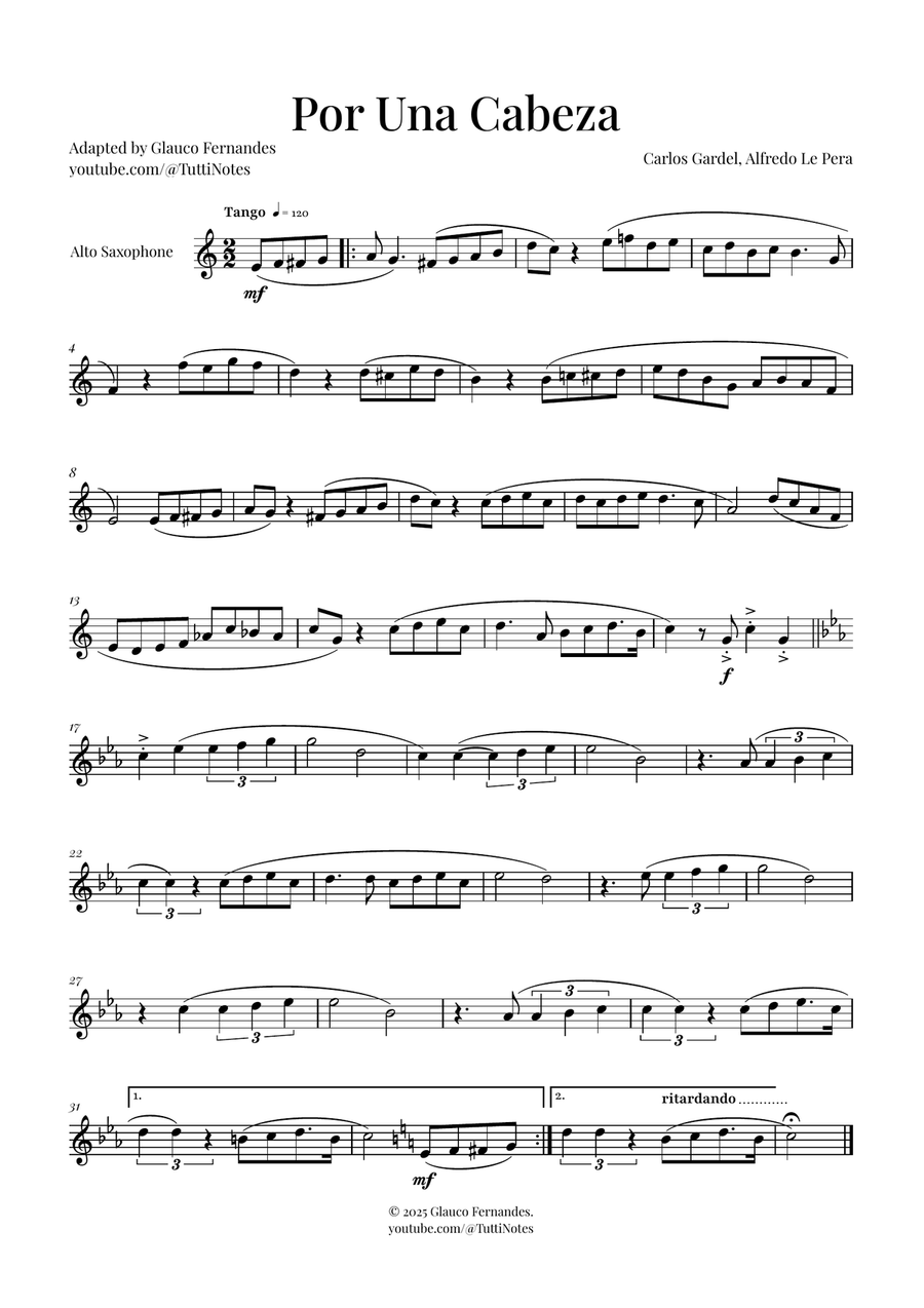 Por Una Cabeza | Timeless Tango Masterpiece Alto Saxophone scores gallery preview page 1