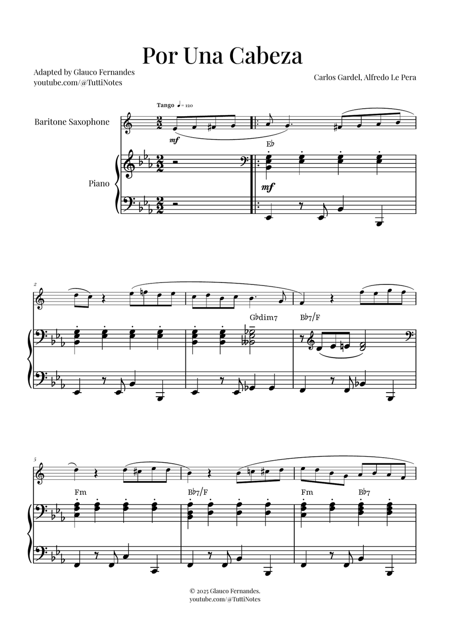 Por Una Cabeza | Timeless Tango Masterpiece Baritone Saxophone scores gallery preview page 1
