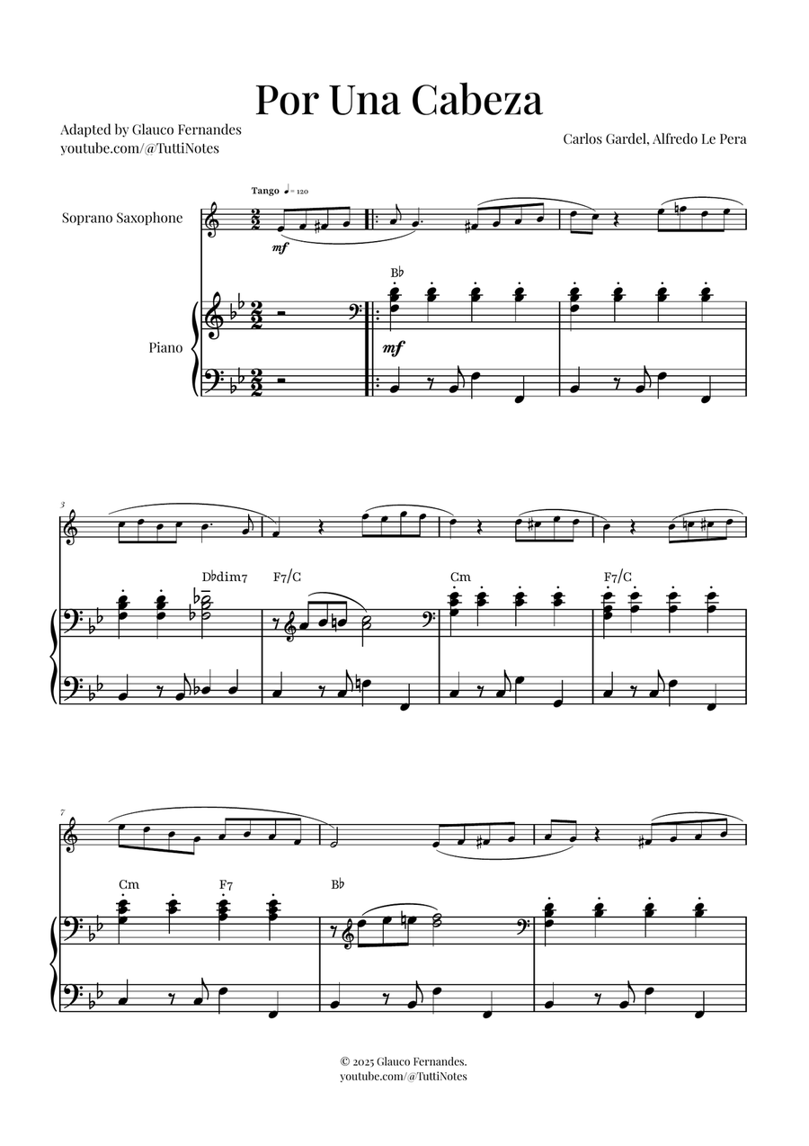Por Una Cabeza | Timeless Tango Masterpiece Soprano Saxophone scores gallery preview page 1