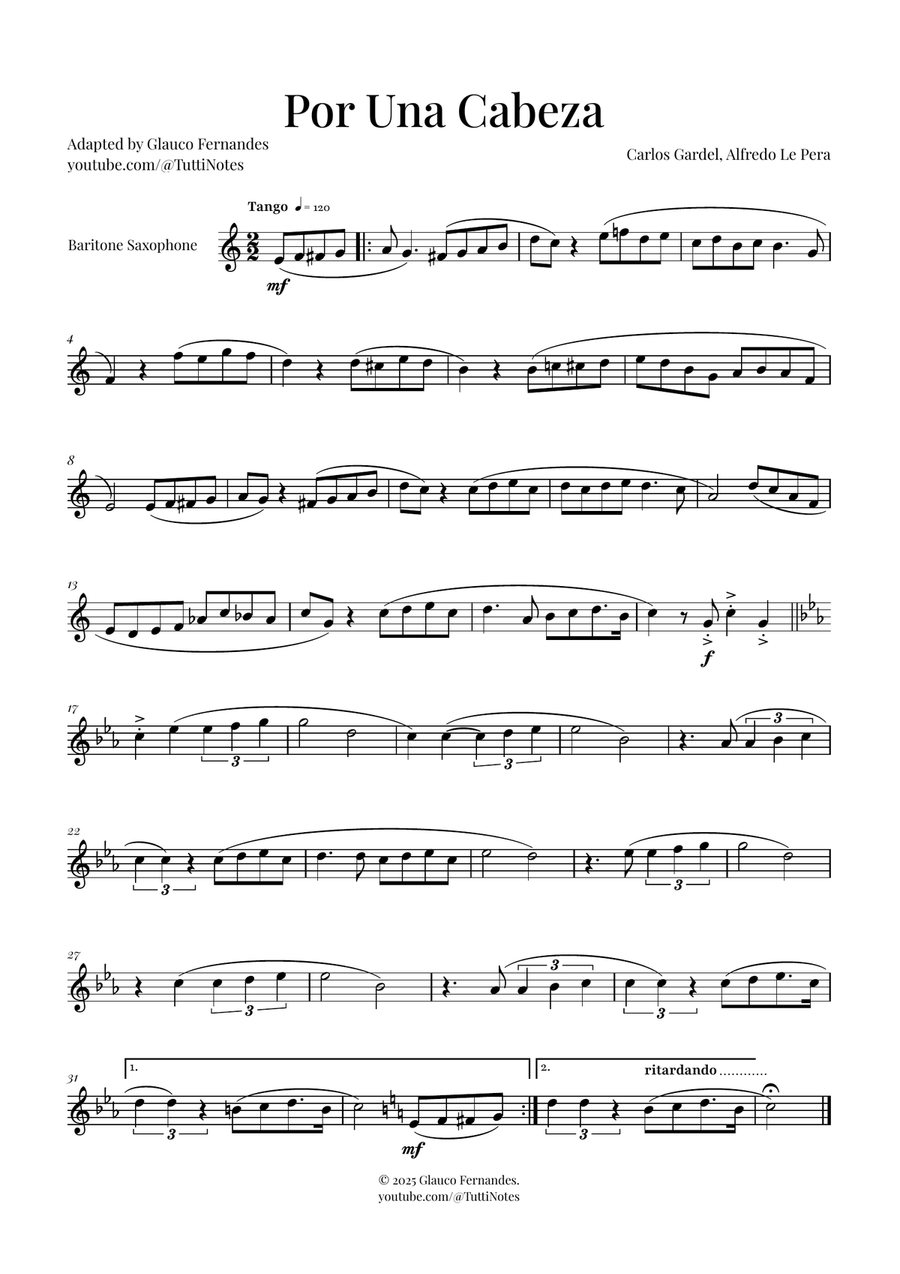 Por Una Cabeza | Timeless Tango Masterpiece Baritone Saxophone scores gallery preview page 1