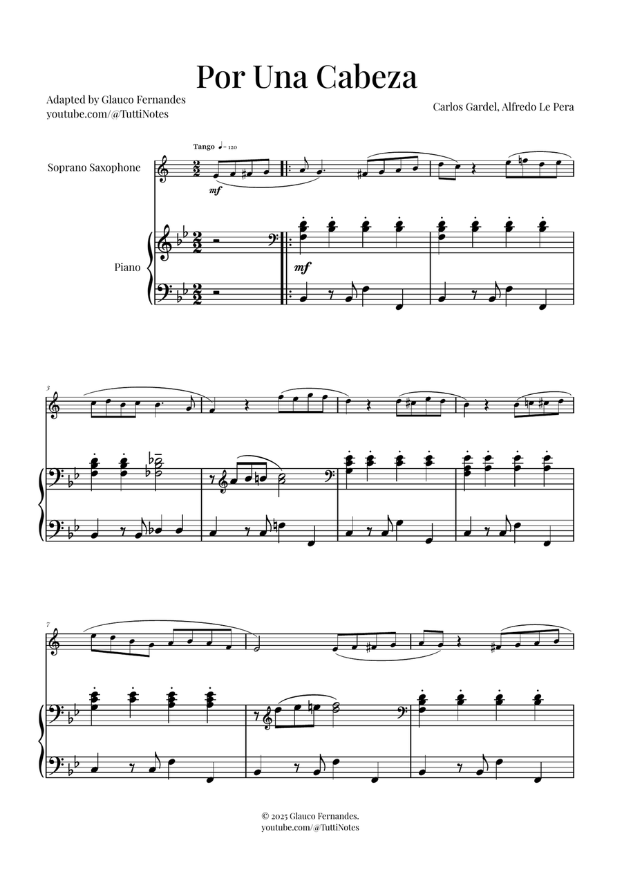 Por Una Cabeza | Timeless Tango Masterpiece Soprano Saxophone scores gallery preview page 1