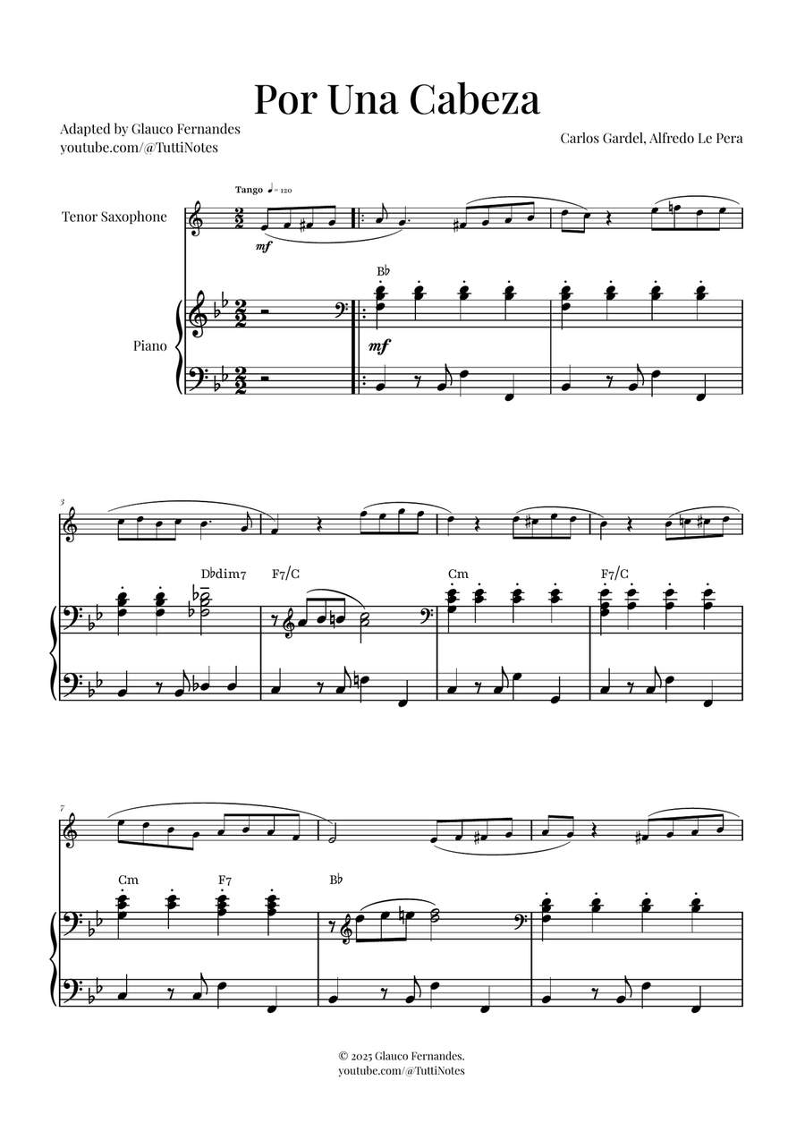Por Una Cabeza | Timeless Tango Masterpiece Tenor Saxophone scores gallery preview page 1