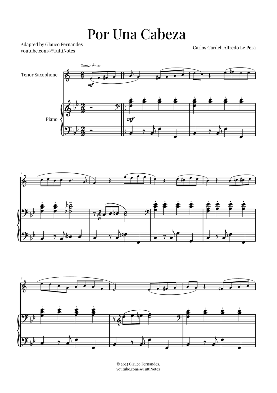 Por Una Cabeza | Timeless Tango Masterpiece Tenor Saxophone scores gallery preview page 1