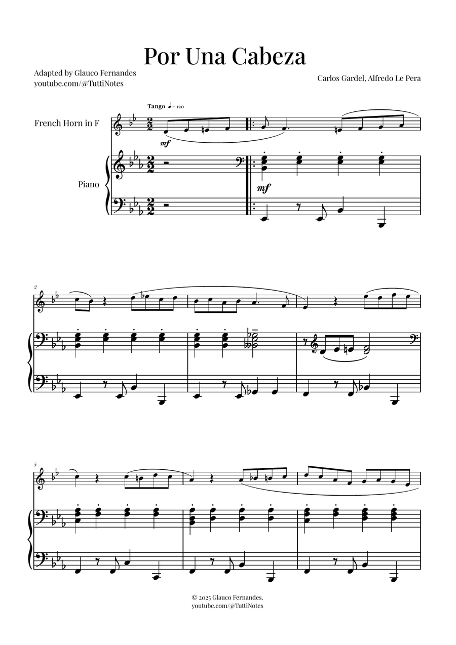 Por Una Cabeza | Timeless Tango Masterpiece Piano scores gallery preview page 1