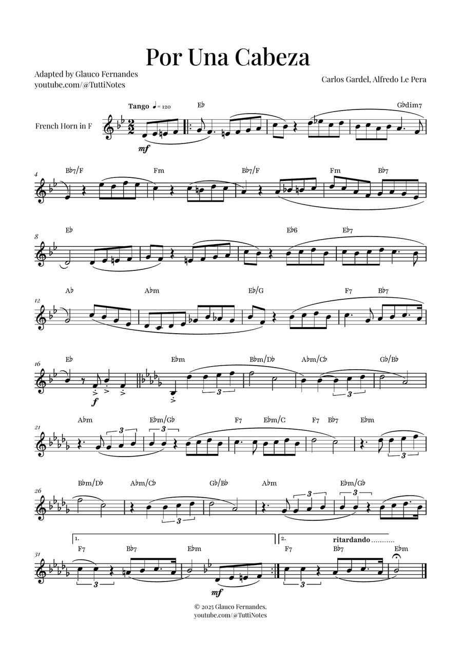 Por Una Cabeza | Timeless Tango Masterpiece Horn Solo scores gallery preview page 1