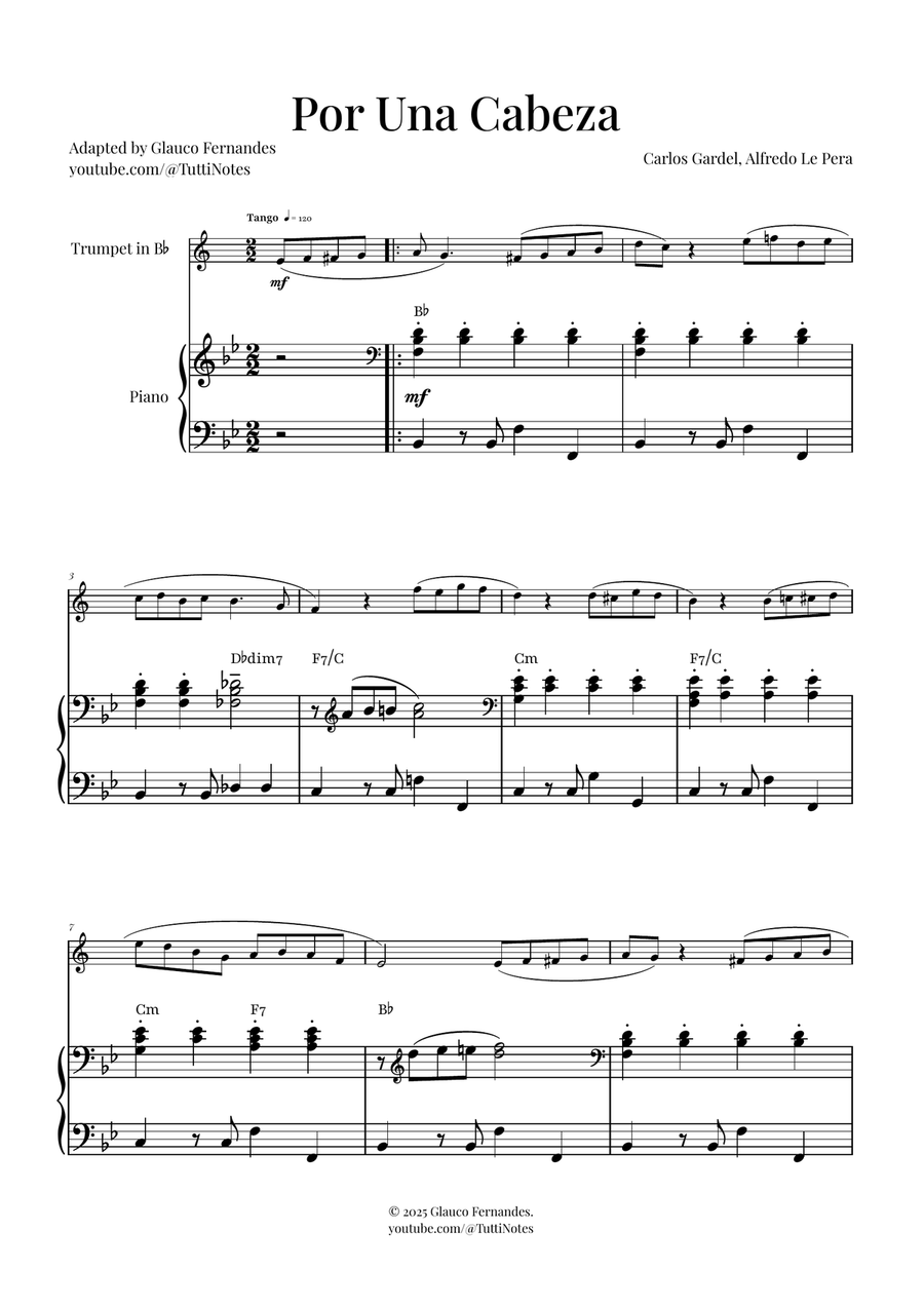 Por Una Cabeza | Timeless Tango Masterpiece B-Flat Trumpet scores gallery preview page 1