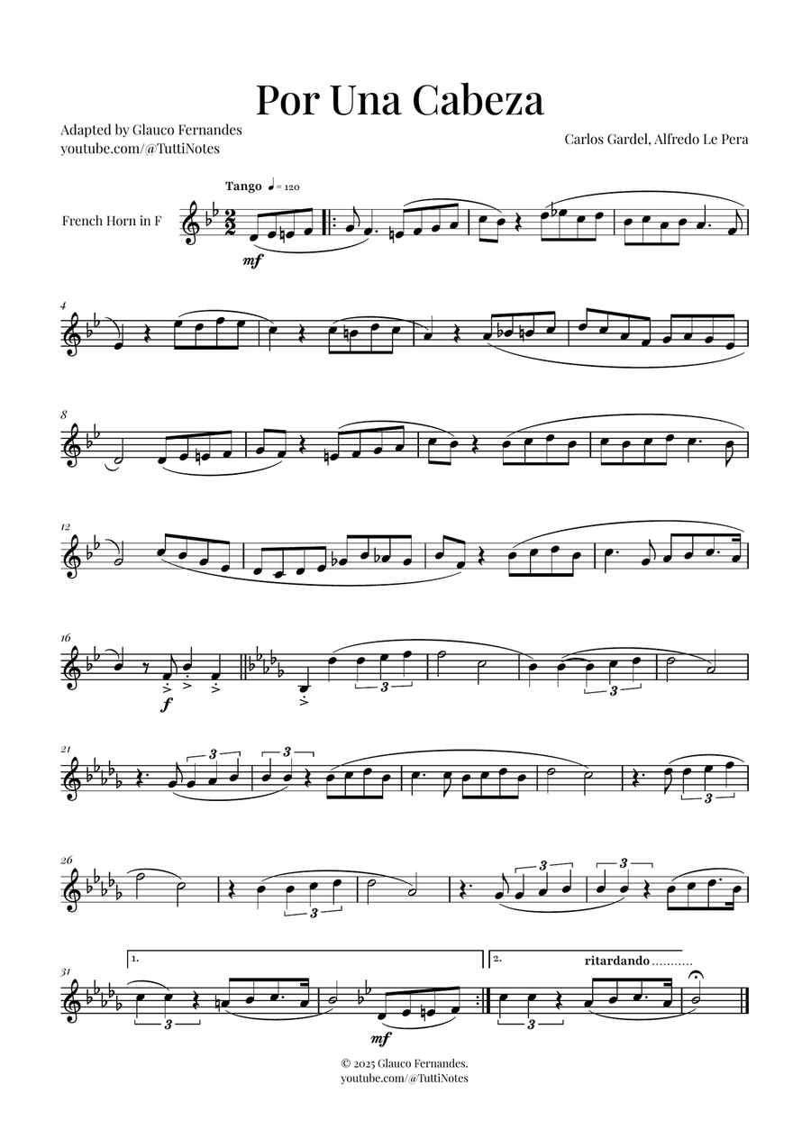 Por Una Cabeza | Timeless Tango Masterpiece Horn Solo scores gallery preview page 1