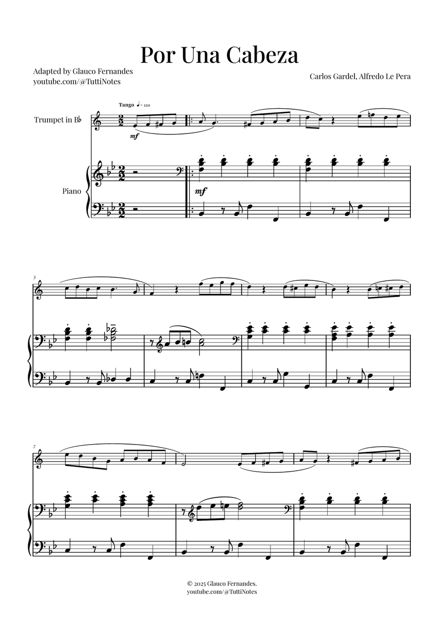 Por Una Cabeza | Timeless Tango Masterpiece B-Flat Trumpet scores gallery preview page 1