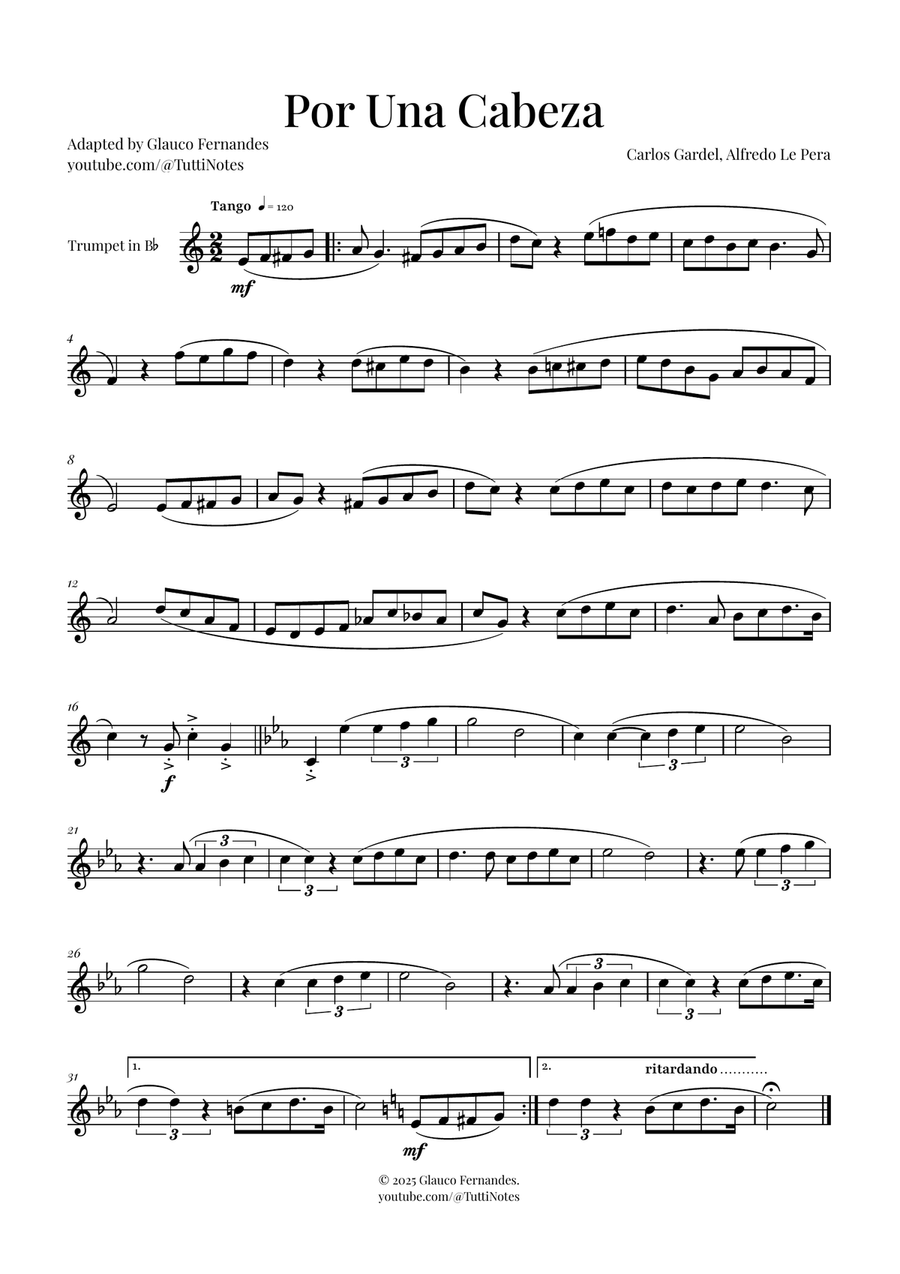 Por Una Cabeza | Timeless Tango Masterpiece B-Flat Trumpet scores gallery preview page 1