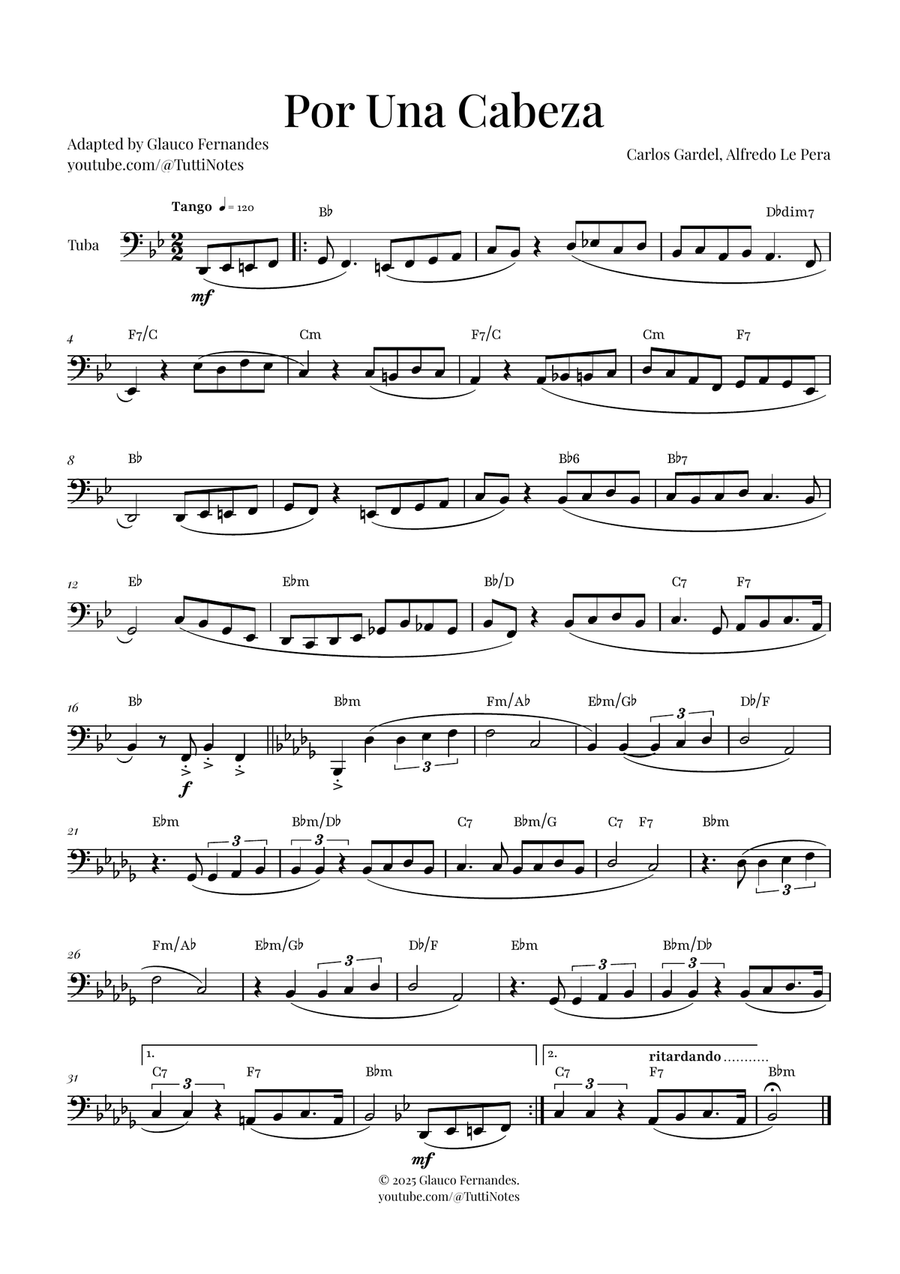 Por Una Cabeza | Timeless Tango Masterpiece Tuba scores gallery preview page 1