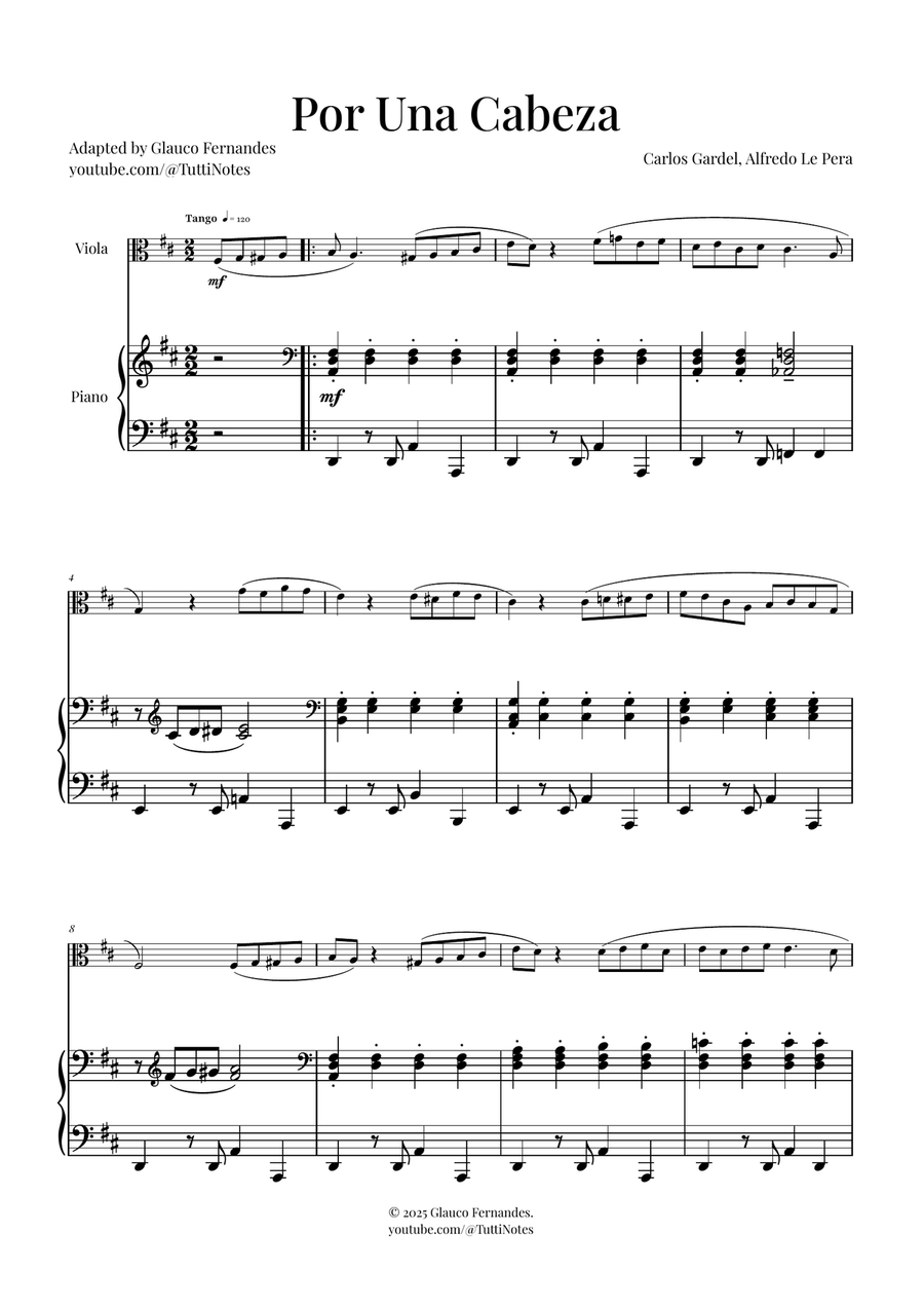 Por Una Cabeza | Timeless Tango Masterpiece Viola scores gallery preview page 1