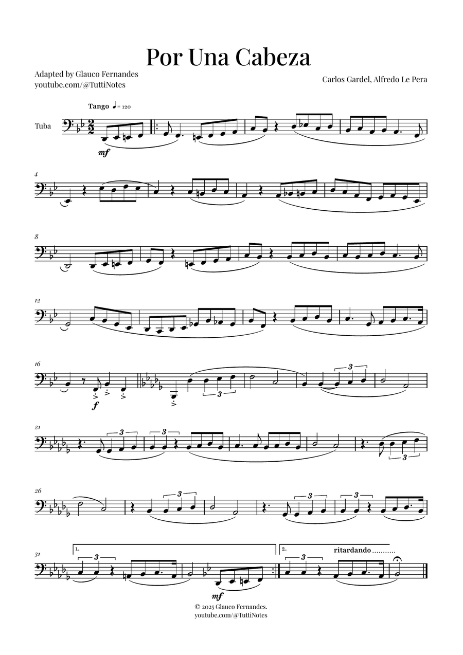 Por Una Cabeza | Timeless Tango Masterpiece Tuba scores gallery preview page 1