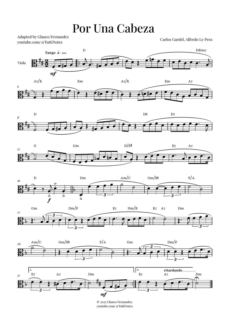 Por Una Cabeza | Timeless Tango Masterpiece Viola Solo scores gallery preview page 1