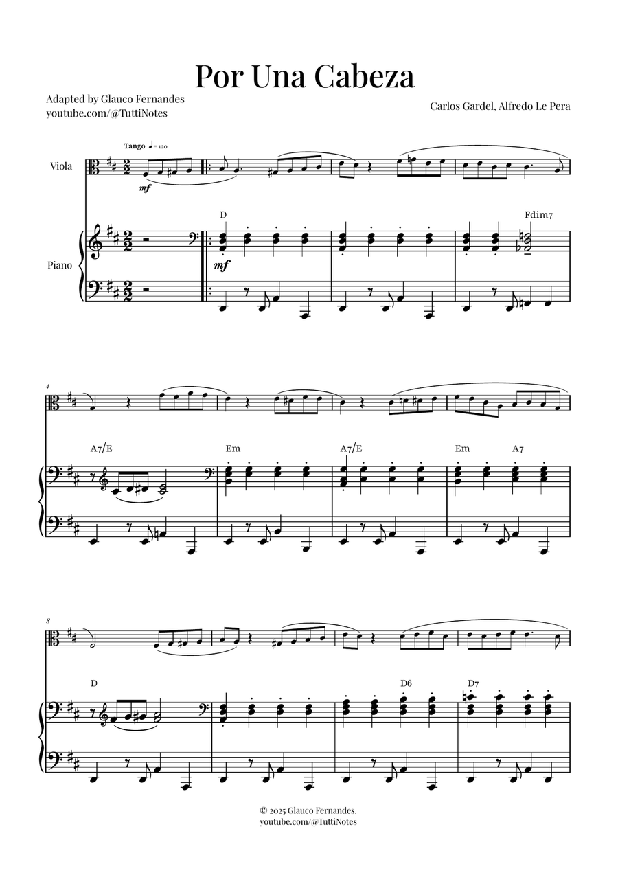 Por Una Cabeza | Timeless Tango Masterpiece Viola scores gallery preview page 1