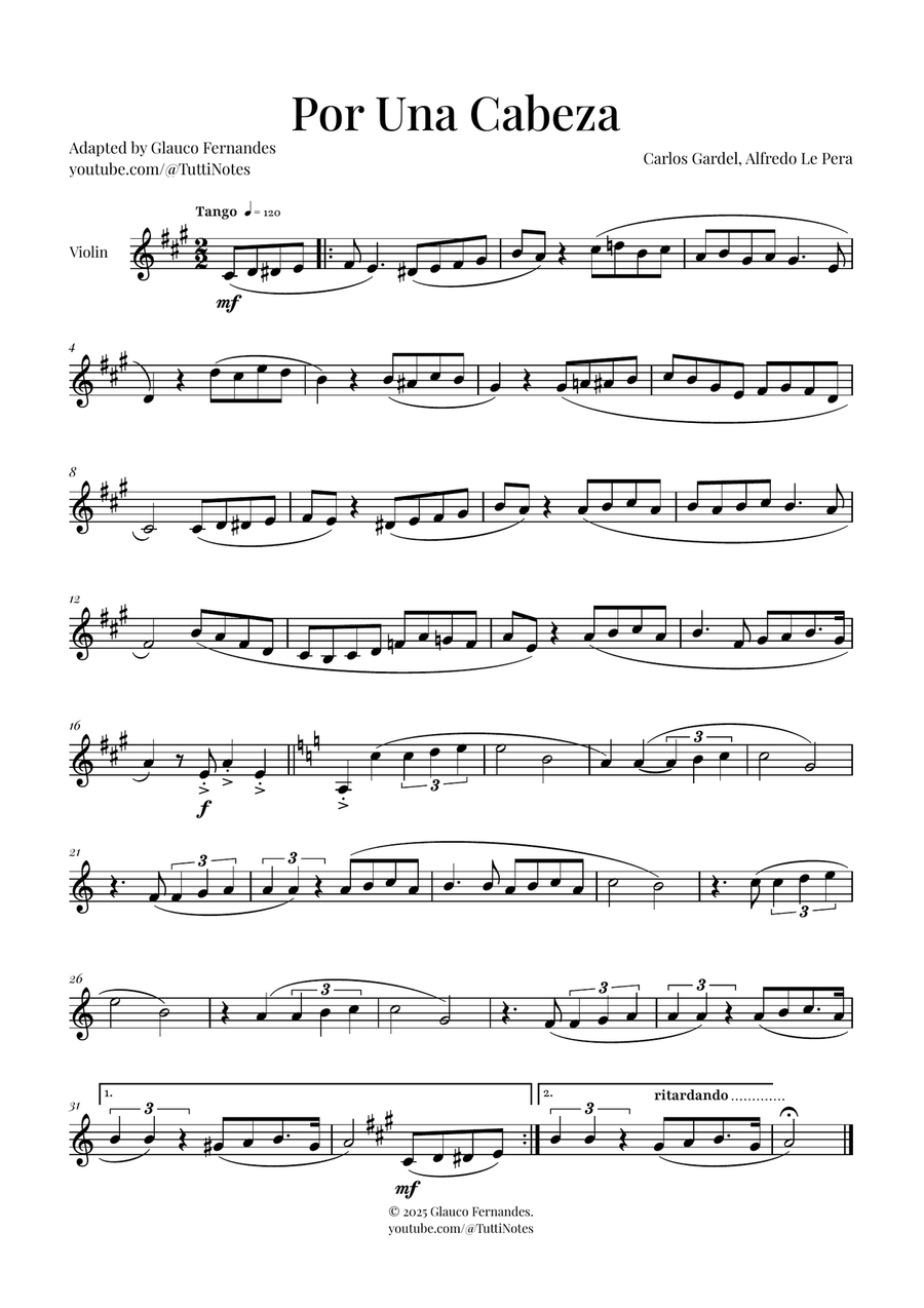 Por Una Cabeza | Timeless Tango Masterpiece Violin Solo scores gallery preview page 1