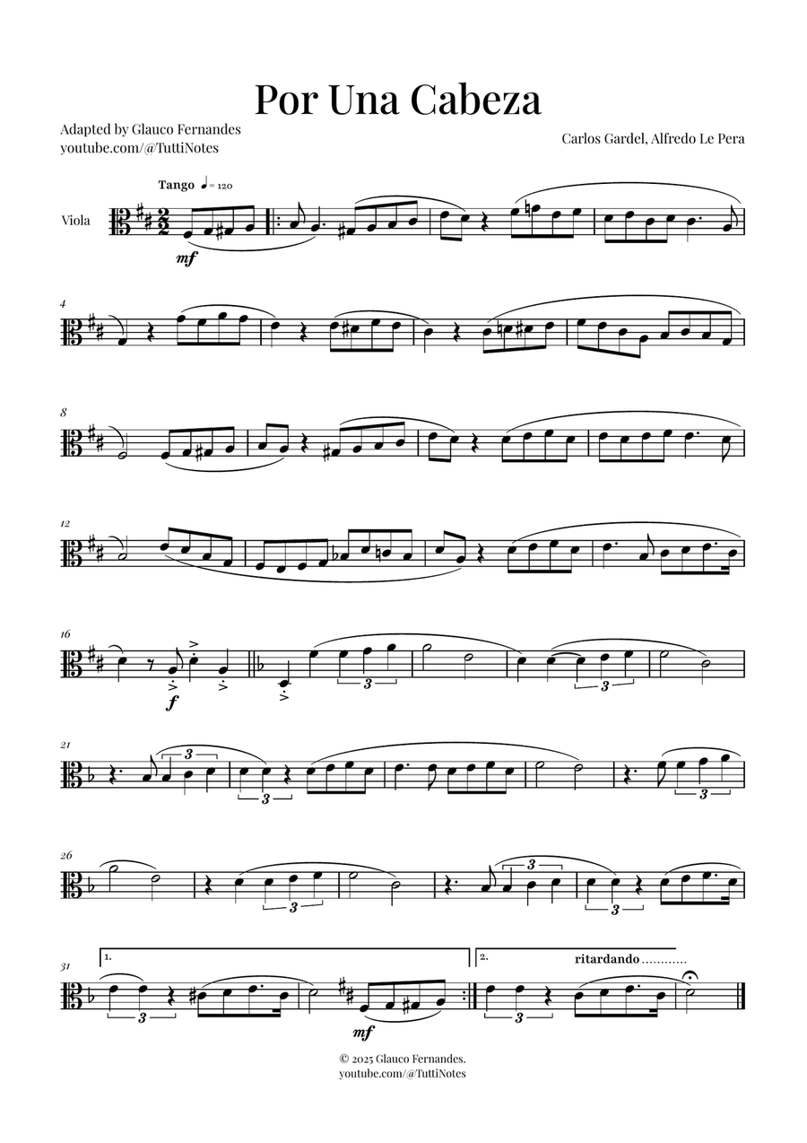 Por Una Cabeza | Timeless Tango Masterpiece Viola Solo scores gallery preview page 1