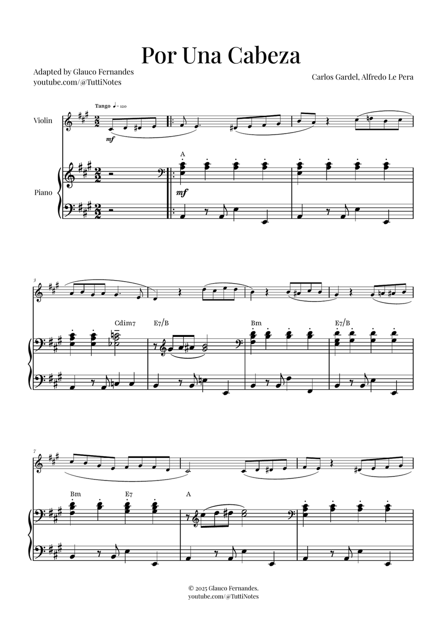 Por Una Cabeza | Timeless Tango Masterpiece Violin Solo scores gallery preview page 1