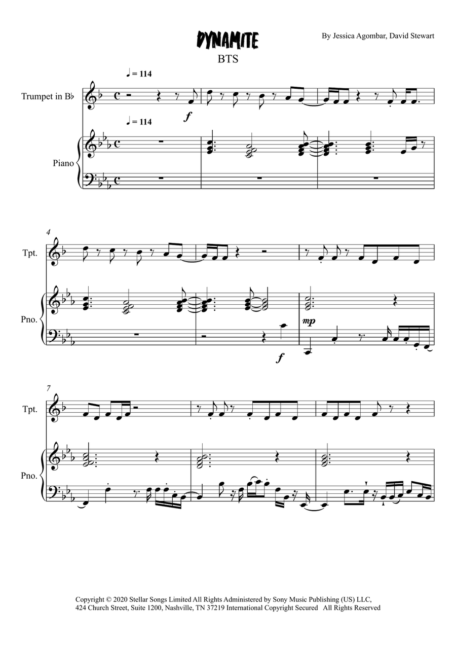 Dynamite Dynamite Trumpet Solo scores gallery preview page 1
