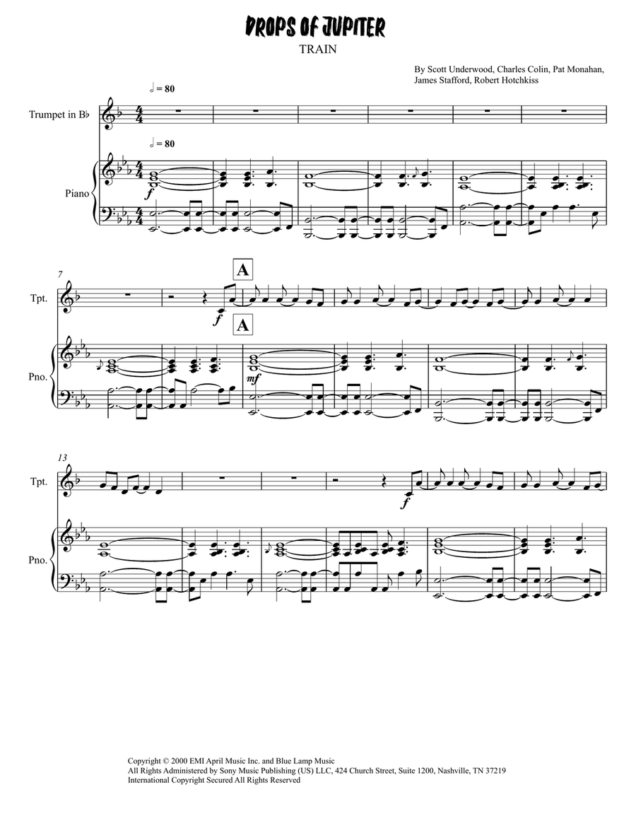 Drops Of Jupiter (Tell Me) Trumpet Solo scores gallery preview page 1
