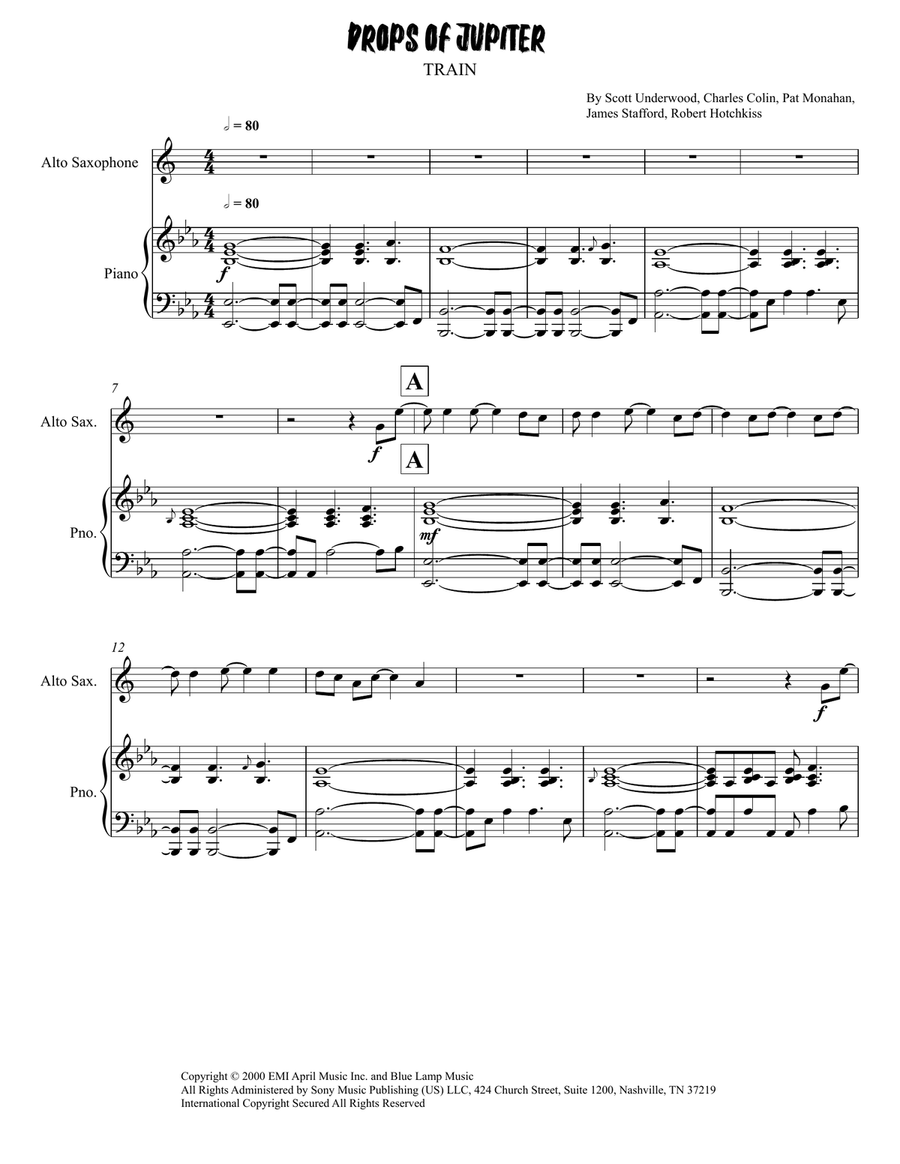 Drops Of Jupiter (Tell Me) Alto Saxophone scores gallery preview page 1