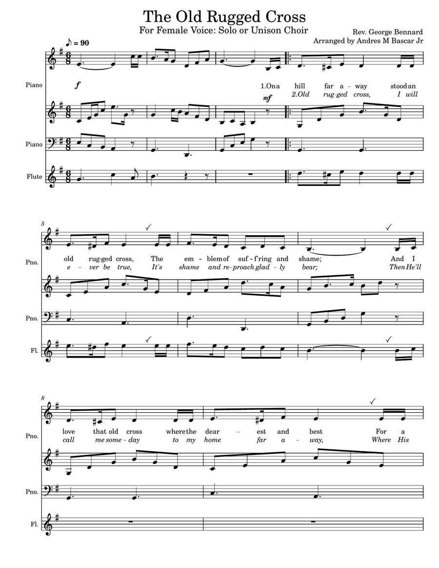 The Old Rugged Cross (Female Solo or Unison) Unison Choir scores gallery preview page 1
