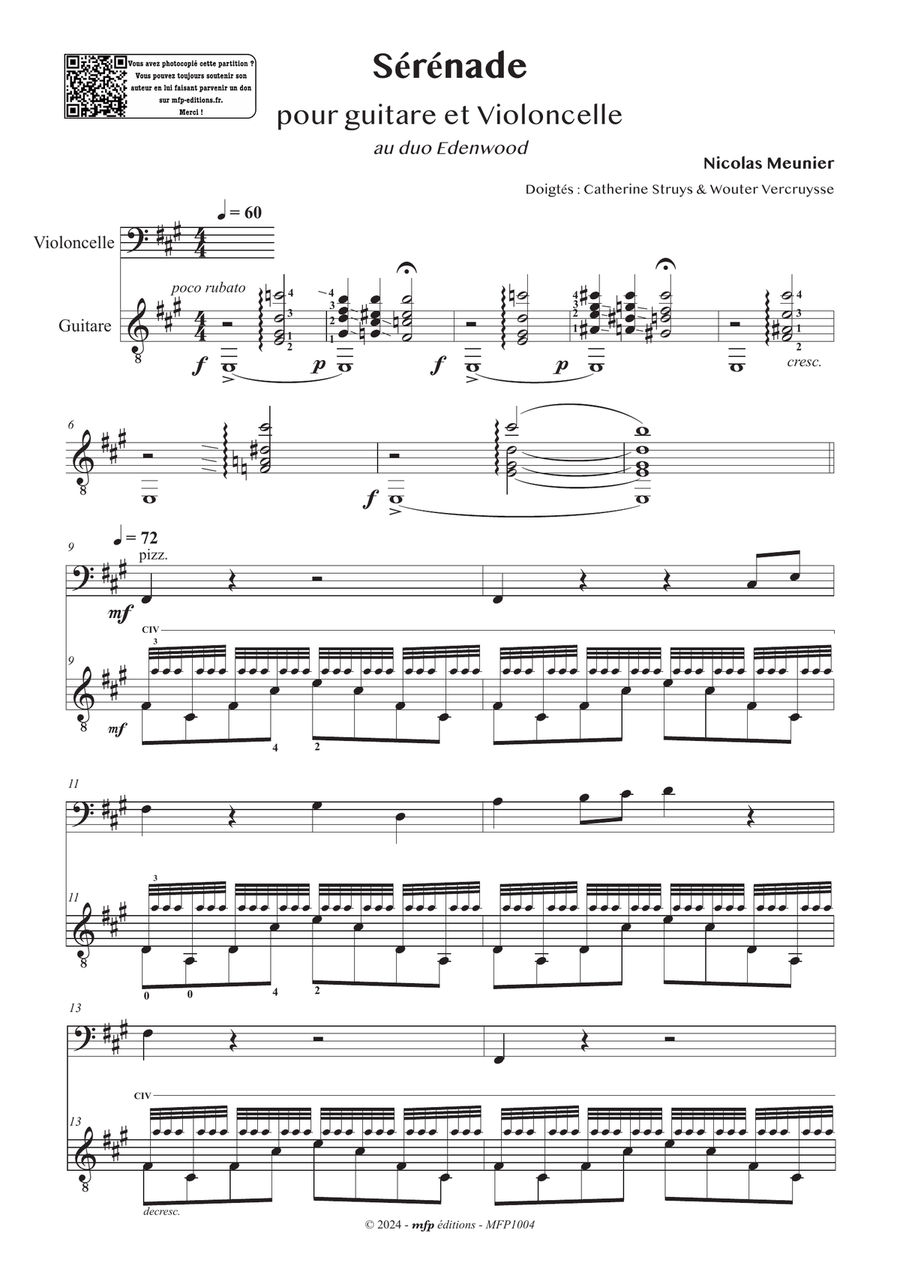 MEUNIER - Sérénade | Violoncelle & Guitare | PDF String Duet scores gallery preview page 4