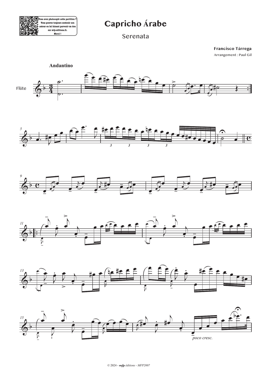 TARREGA – Capricho Arabe | Flûte solo | PDF Flute Solo scores gallery preview page 4