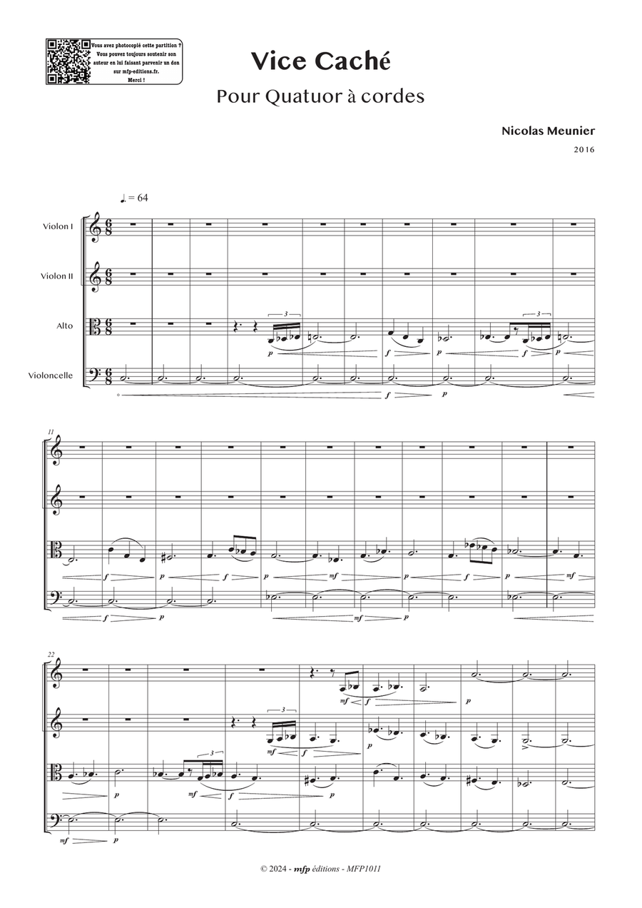 MEUNIER – Hidden Vice | String quartet | PDF String Quartet scores gallery preview page 3